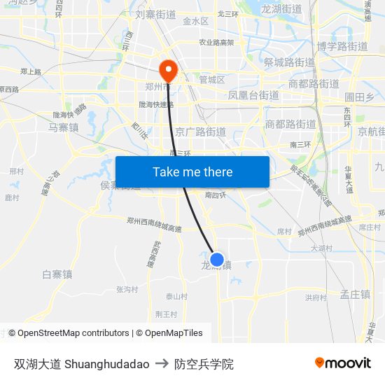 双湖大道 Shuanghudadao to 防空兵学院 map