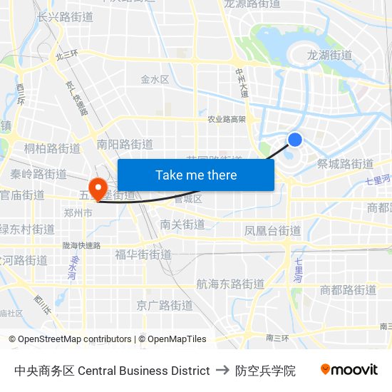 中央商务区 Central Business District to 防空兵学院 map