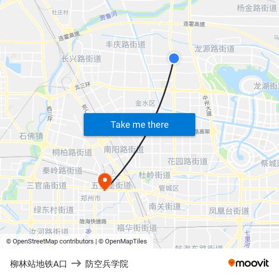 柳林站地铁A口 to 防空兵学院 map