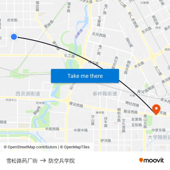 雪松路药厂街 to 防空兵学院 map