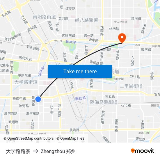 大学路路寨 to Zhengzhou 郑州 map