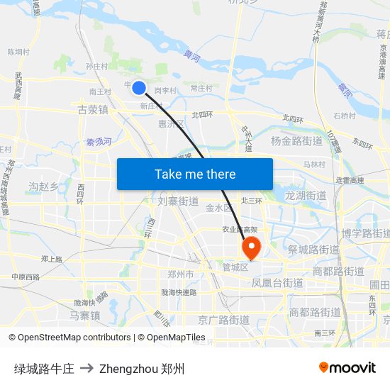 绿城路牛庄 to Zhengzhou 郑州 map