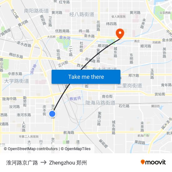 淮河路京广路 to Zhengzhou 郑州 map