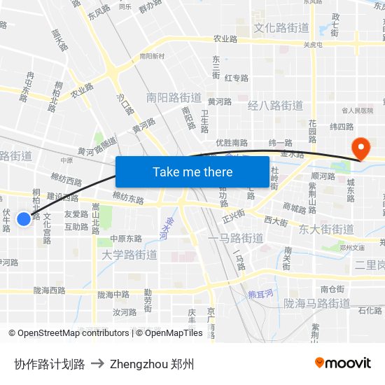 协作路计划路 to Zhengzhou 郑州 map