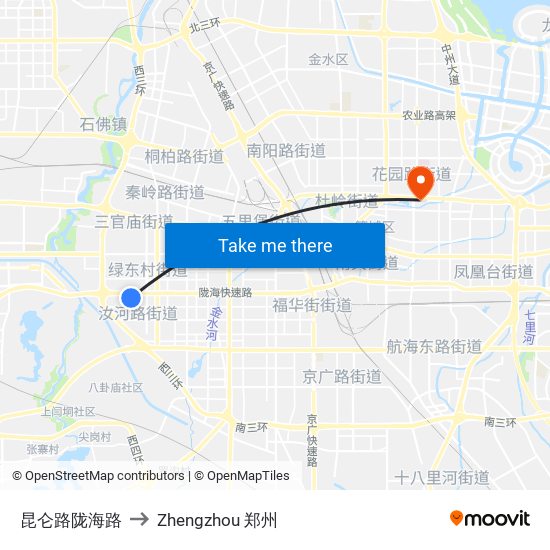 昆仑路陇海路 to Zhengzhou 郑州 map