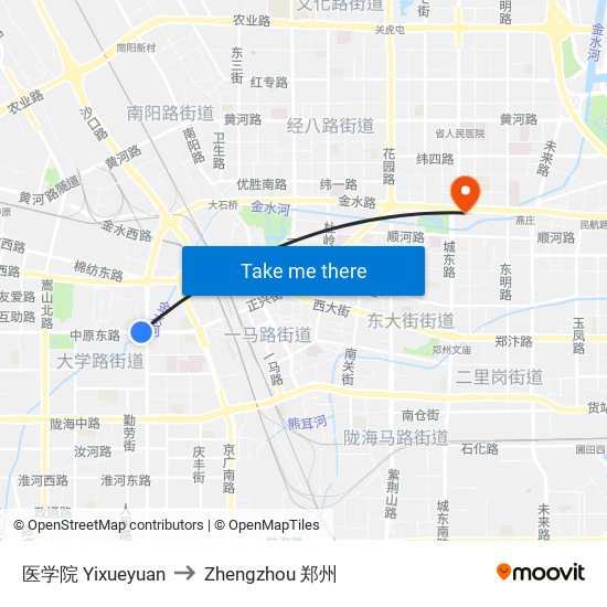 医学院 Yixueyuan to Zhengzhou 郑州 map