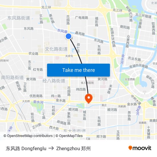 东风路 Dongfenglu to Zhengzhou 郑州 map