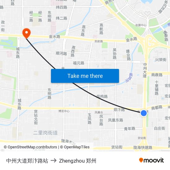 中州大道郑汴路站 to Zhengzhou 郑州 map