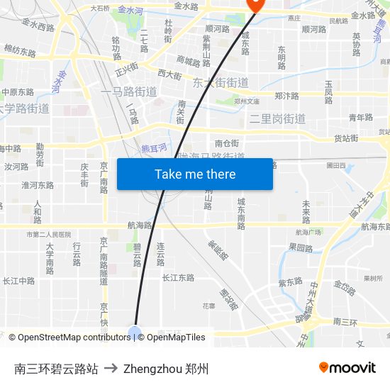 南三环碧云路站 to Zhengzhou 郑州 map