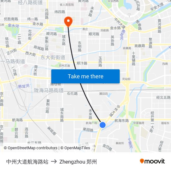 中州大道航海路站 to Zhengzhou 郑州 map