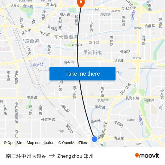 南三环中州大道站 to Zhengzhou 郑州 map
