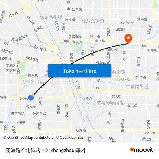 陇海路淮北街站 to Zhengzhou 郑州 map