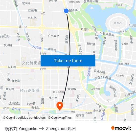 杨君刘 Yangjunliu to Zhengzhou 郑州 map