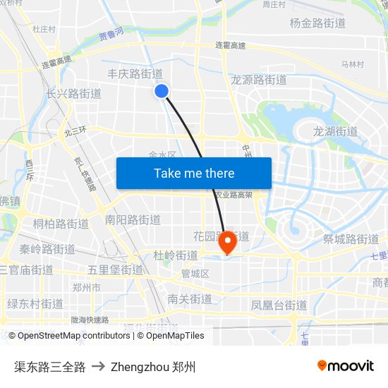 渠东路三全路 to Zhengzhou 郑州 map