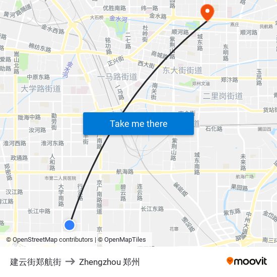 建云街郑航街 to Zhengzhou 郑州 map