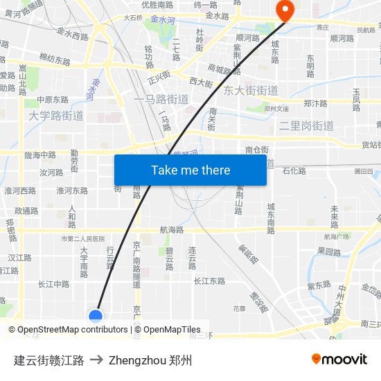 建云街赣江路 to Zhengzhou 郑州 map