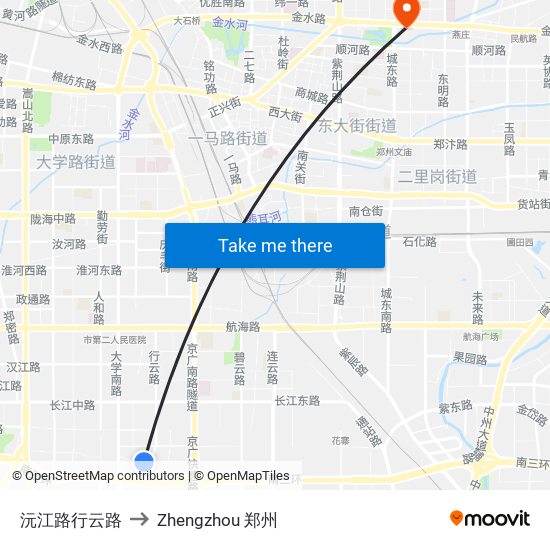 沅江路行云路 to Zhengzhou 郑州 map