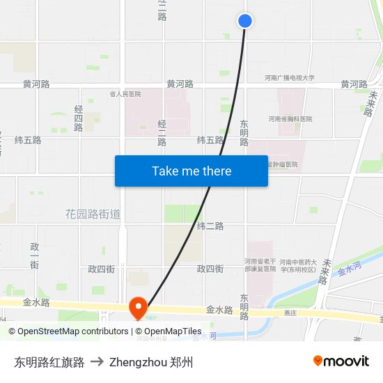 东明路红旗路 to Zhengzhou 郑州 map