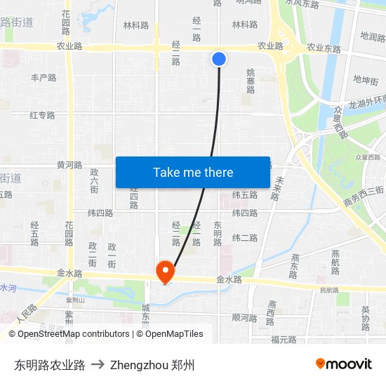 东明路农业路 to Zhengzhou 郑州 map