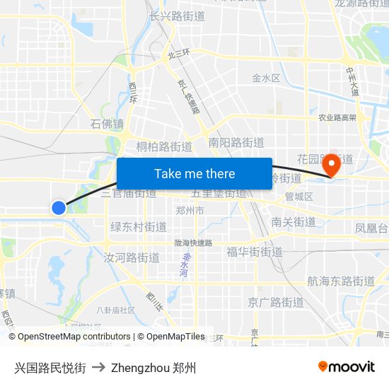 兴国路民悦街 to Zhengzhou 郑州 map