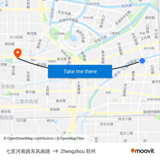 七里河南路东风南路 to Zhengzhou 郑州 map