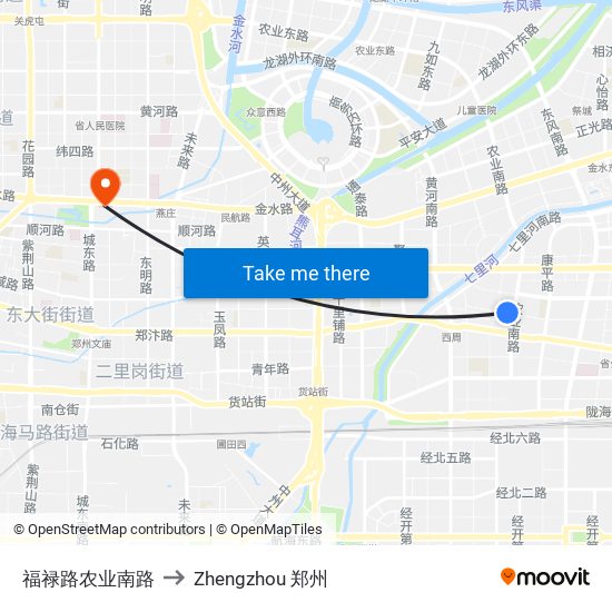 福禄路农业南路 to Zhengzhou 郑州 map