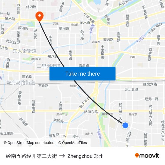 经南五路经开第二大街 to Zhengzhou 郑州 map