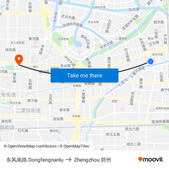 东风南路 Dongfengnanlu to Zhengzhou 郑州 map