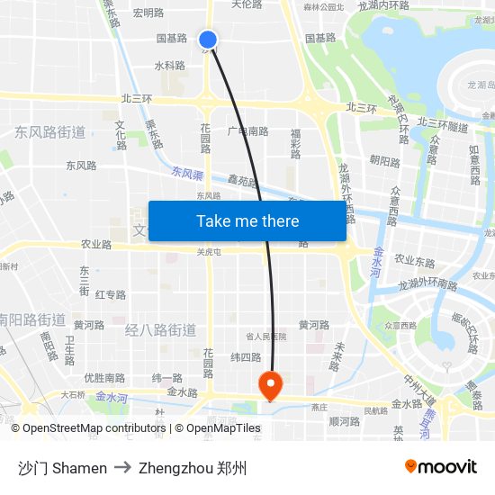 沙门 Shamen to Zhengzhou 郑州 map