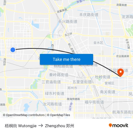 梧桐街 Wutongjie to Zhengzhou 郑州 map