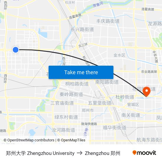 郑州大学 Zhengzhou University to Zhengzhou 郑州 map