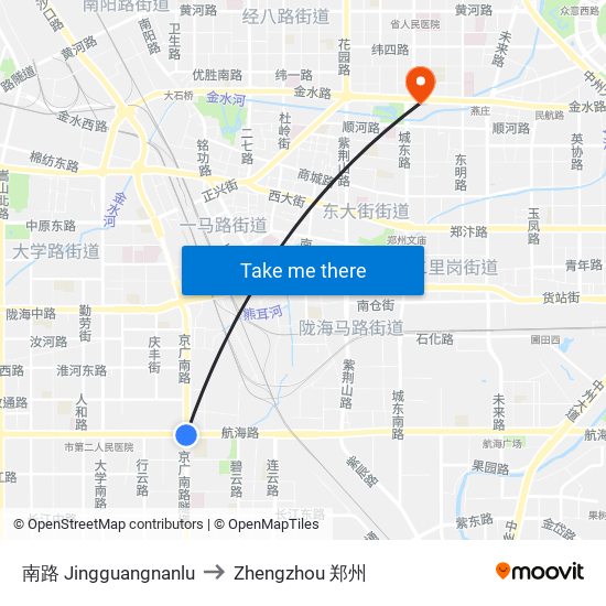 南路 Jingguangnanlu to Zhengzhou 郑州 map