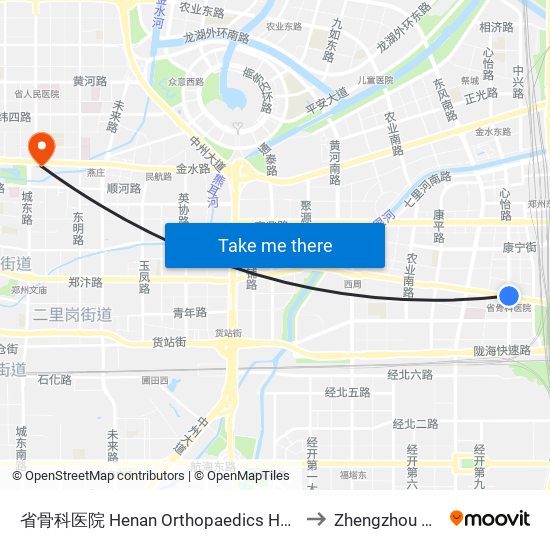 省骨科医院 Henan Orthopaedics Hospital to Zhengzhou 郑州 map