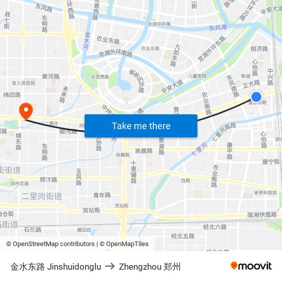 金水东路 Jinshuidonglu to Zhengzhou 郑州 map