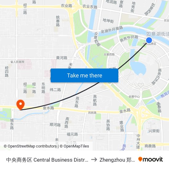 中央商务区 Central Business District to Zhengzhou 郑州 map