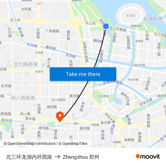 北三环龙湖内环西路 to Zhengzhou 郑州 map