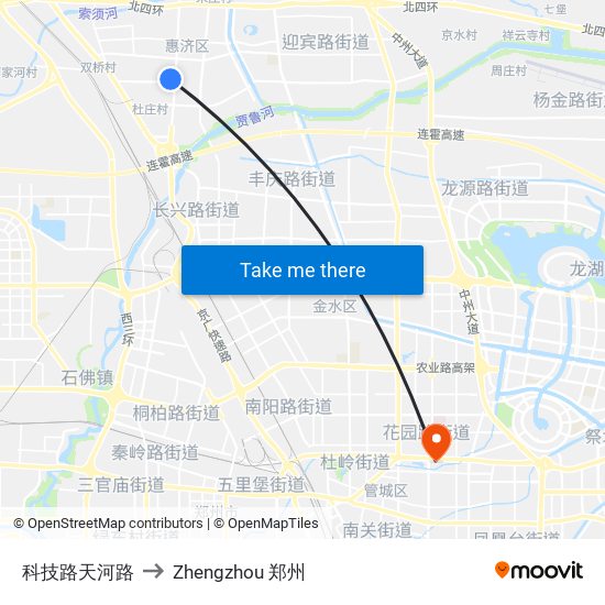 科技路天河路 to Zhengzhou 郑州 map
