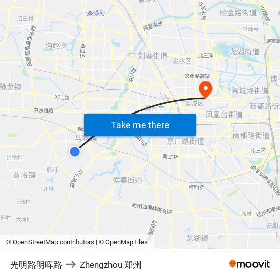 光明路明晖路 to Zhengzhou 郑州 map