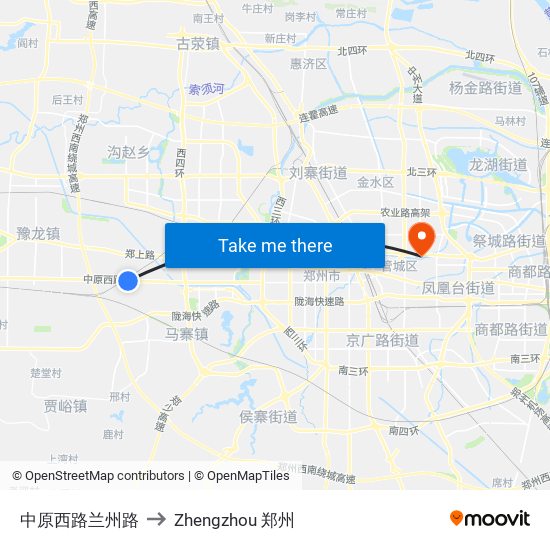 中原西路兰州路 to Zhengzhou 郑州 map