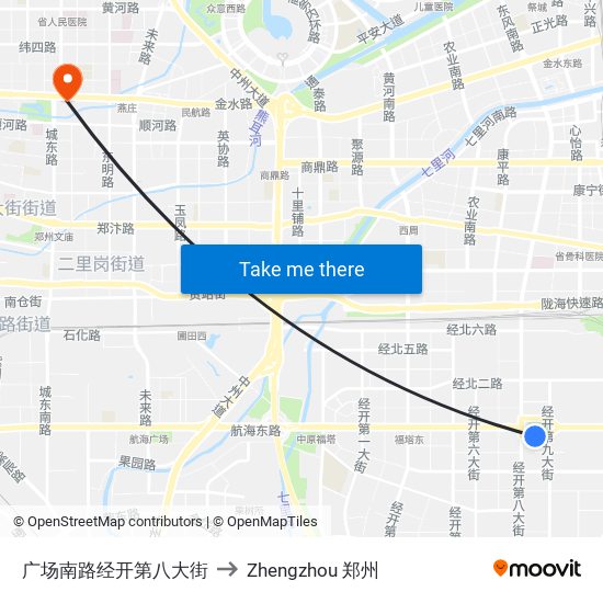 广场南路经开第八大街 to Zhengzhou 郑州 map