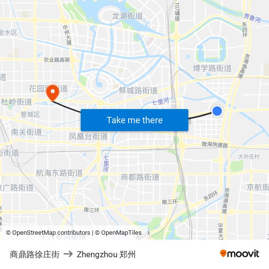 商鼎路徐庄街 to Zhengzhou 郑州 map