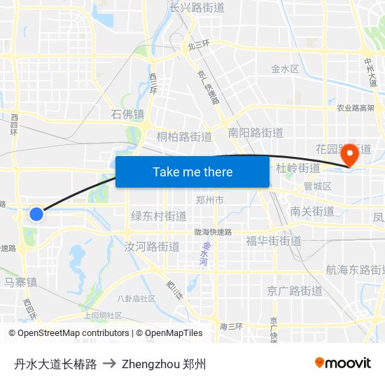 丹水大道长椿路 to Zhengzhou 郑州 map