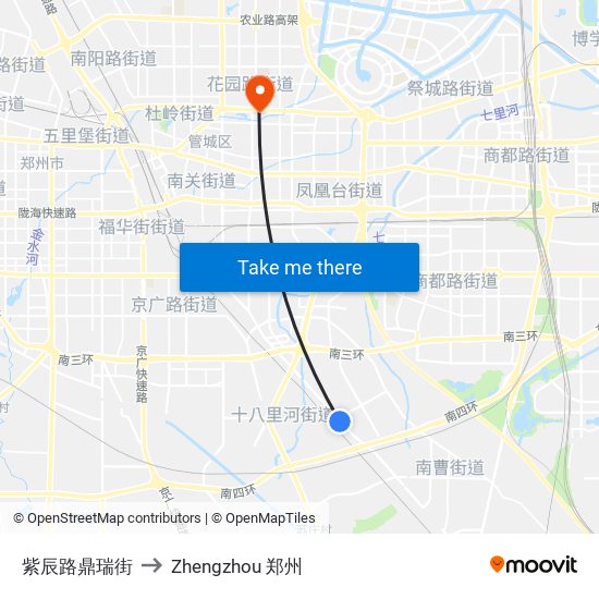 紫辰路鼎瑞街 to Zhengzhou 郑州 map