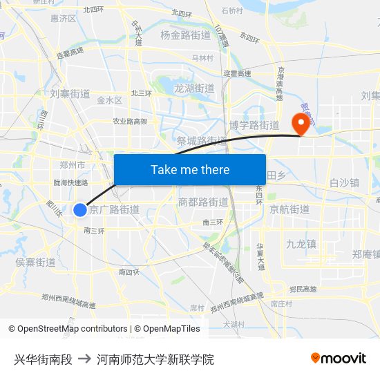 兴华街南段 to 河南师范大学新联学院 map