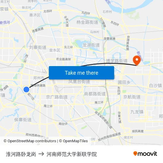 淮河路卧龙岗 to 河南师范大学新联学院 map