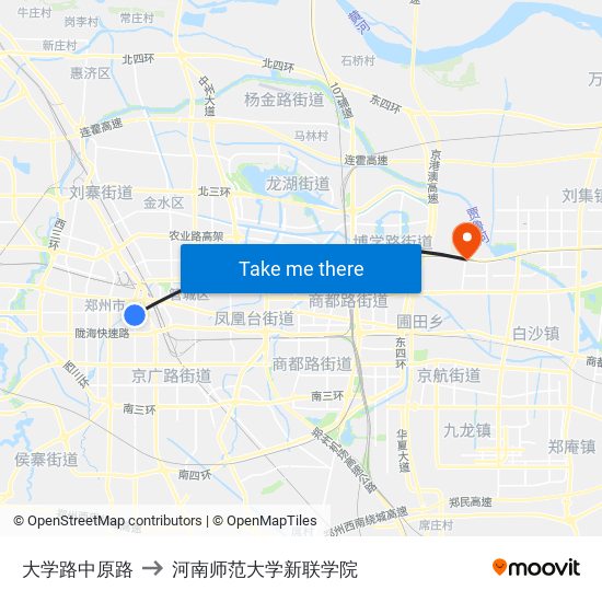 大学路中原路 to 河南师范大学新联学院 map