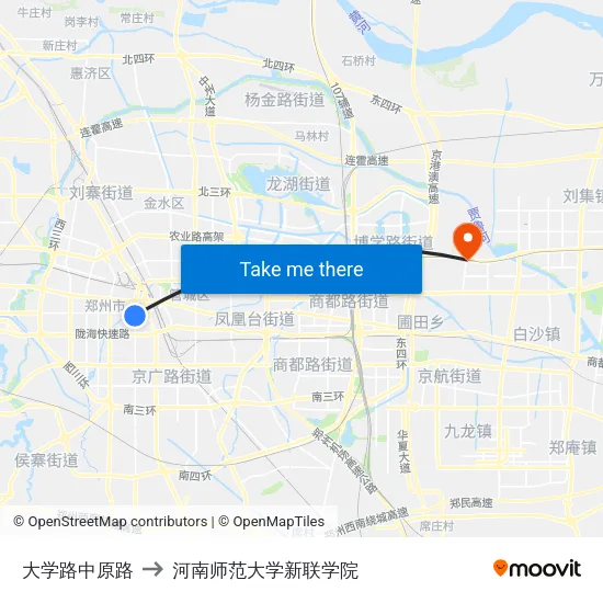 大学路中原路 to 河南师范大学新联学院 map