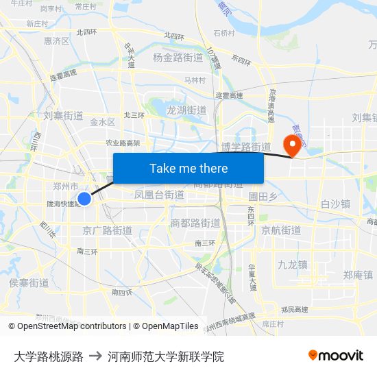 大学路桃源路 to 河南师范大学新联学院 map