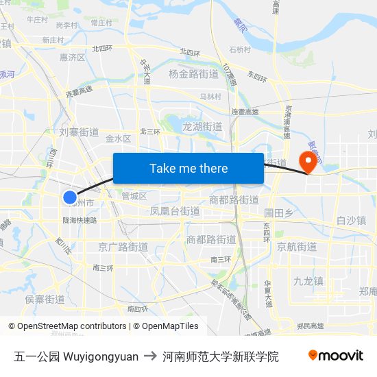 五一公园 Wuyigongyuan to 河南师范大学新联学院 map