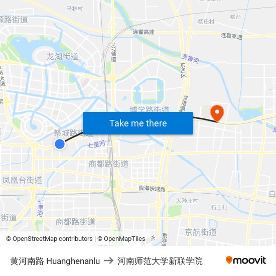 黄河南路 Huanghenanlu to 河南师范大学新联学院 map